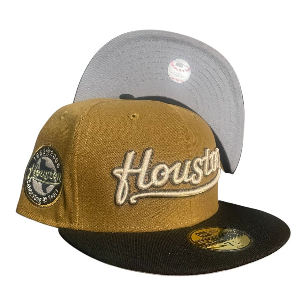 New Era Houston Astros Fitted Hat Cap 45 Years Rustic Gold Men's Size